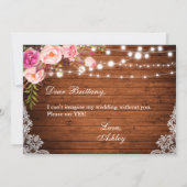 Rustieke houten trouwverlichting met kant bloemend kaart (Achterkant)