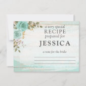 Rustieke houten turquoise bloemenrecept Kaart voor (Voorkant)