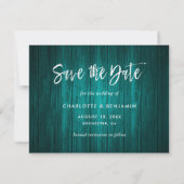 Rustieke Houten Turquoise Zonnebloem Huwelijksfoto Save The Date (Achterkant)