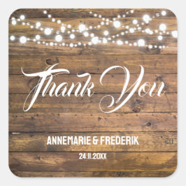 Rustieke houten Twinkle Lights Vierkante Sticker