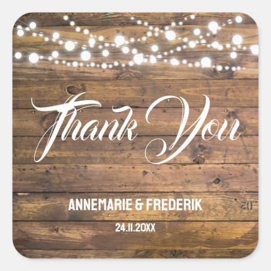 Rustieke houten Twinkle Lights Vierkante Sticker (Voorkant)