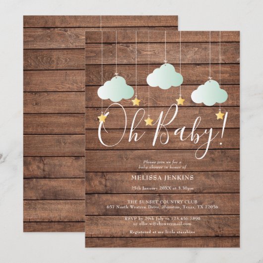 Rustieke houten Twinkle Twinkle Oh Baby Baby Showe Kaart (Voorkant / Achterkant)