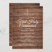 Rustieke houten uitnodiging voor de eerste heilige (Voorkant / Achterkant)