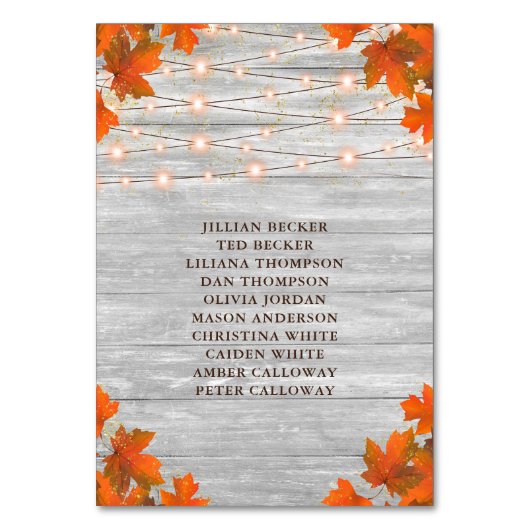 Rustieke houten val laat String Lights Bruiloft Kaart (Achterkant)