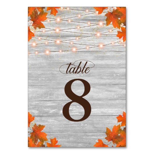 Rustieke houten val laat String Lights Bruiloft Kaart (Voorkant)