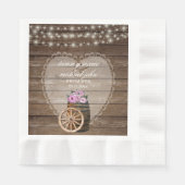 Rustieke houten vat bruiloft en roze bloemen servetten (Voorkant)