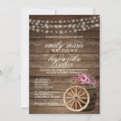 Rustieke houten vat bruiloft met roze bloemen kaart (Voorkant)