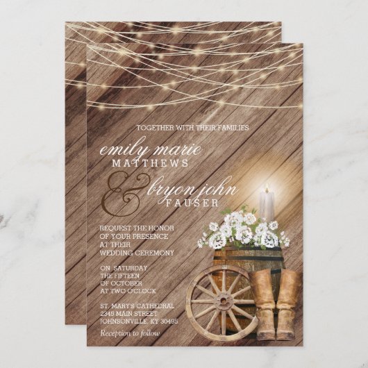 Rustieke houten vat- en strijklichten kaart (Voorkant / Achterkant)