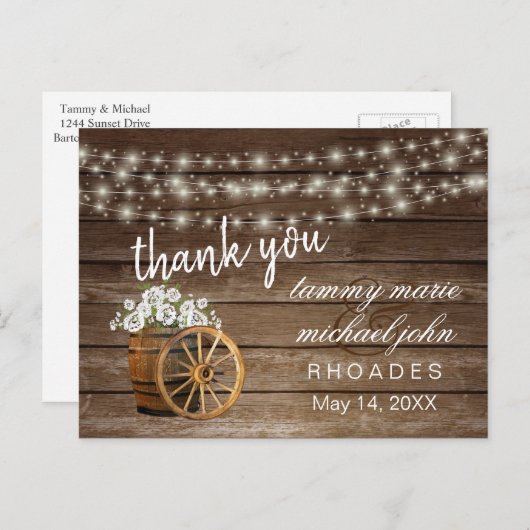 Rustieke houten vat en witte bloem briefkaart (Voorkant / Achterkant)