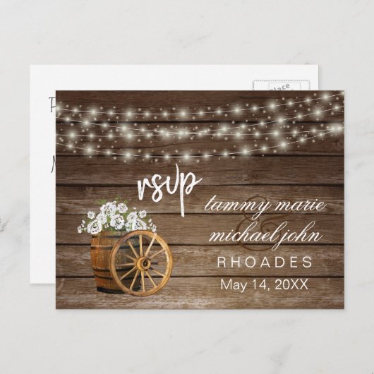 Rustieke houten vat en witte bloem briefkaart (Voorkant / Achterkant)