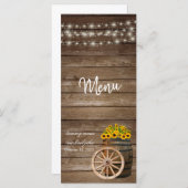 Rustieke houten vat en zonnebloem bruiloft - Menu (Voorkant / Achterkant)