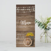 Rustieke houten vat en zonnebloem bruiloft - Menu (Staand voorkant)