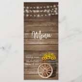 Rustieke houten vat en zonnebloem bruiloft - Menu (Voorkant)