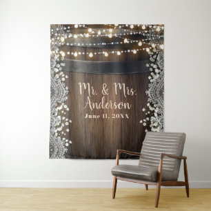 Rustieke houten vat lichten kant & baby's adem wandkleed