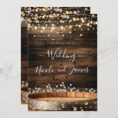 Rustieke houten vat & Lichten Moderne Glam Bruilof Kaart (Voorkant / Achterkant)