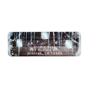 Rustieke houten vat & lichten winter schuur bruilo etiket