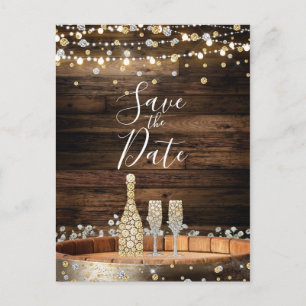 Rustieke Houten Vat Lichtjes Champagne Save the Da Aankondigingskaart