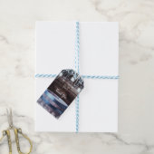 Rustieke Houten Vat & Lichtjes Winter Barn Bruilof Cadeaulabel (Met Touw)