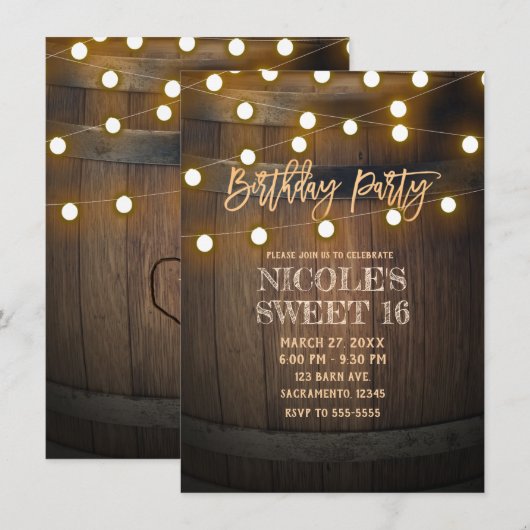 Rustieke Houten Vat Slingerlichten Verjaardagsfees Kaart (Voorkant / Achterkant)