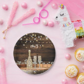 Rustieke houten vat verlicht champagne modern fees papieren bordje (Feest)