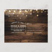 Rustieke houten vat verlichting Champagne Save the Aankondigingskaart (Achterkant)