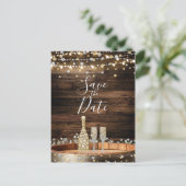 Rustieke houten vat verlichting Champagne Save the Aankondigingskaart (Staand voorkant)