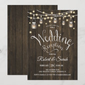 Rustieke houten & verlichte huwelijksreceptie kaart (Voorkant / Achterkant)