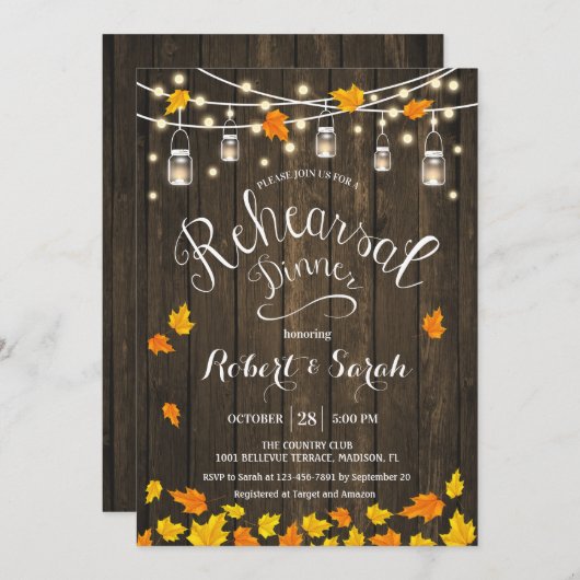 Rustieke houten verlichting verlaat repetitie dine kaart (Voorkant / Achterkant)