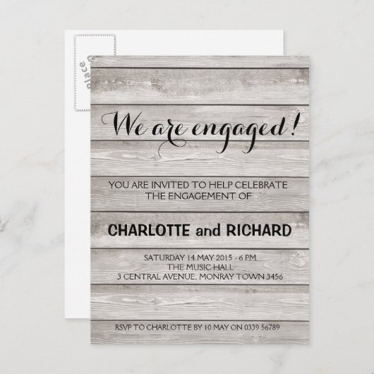 Rustieke houten verlovingsfeest uitnodiging (Voorkant / Achterkant)