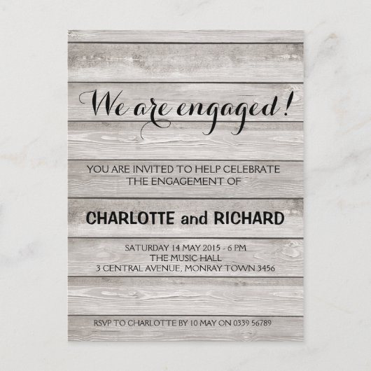 Rustieke houten verlovingsfeest uitnodiging (Voorkant)