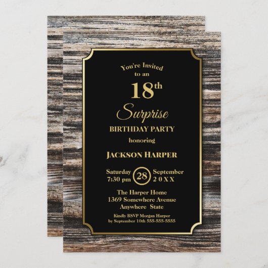 Rustieke houten verrassingsfeest voor 18e verjaard kaart (Voorkant / Achterkant)