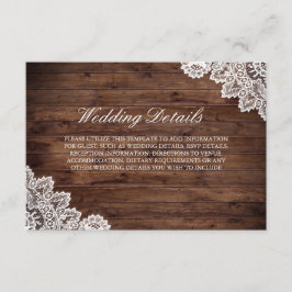 Rustieke Houten Vintage Kant Bruiloft Details Kaart