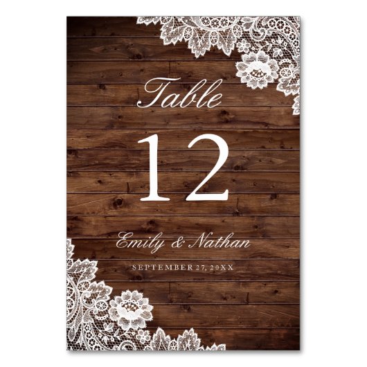 Rustieke Houten Vintage Kant Tafel Nummer Kaarten (Voorkant)