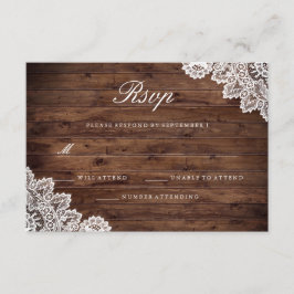 Rustieke Houten Vintage Kant Trouw RSVP Kaartje