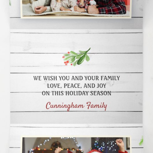 Rustieke houten waterverf blad foto vakantie drieluik wenskaart (Binnenkant midden)