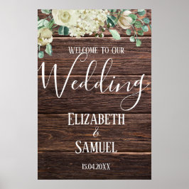 Rustieke houten waterverf bloemen bruiloft welkom  poster