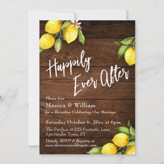 Rustieke houten waterverf citroenen Happily Ever A Kaart (Voorkant)