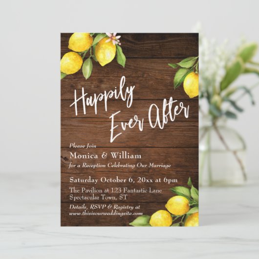Rustieke houten waterverf citroenen Happily Ever A Kaart (Staand voorkant)