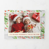 Rustieke houten waterverf gebladerte foto vakantie drieluik wenskaart (Cover)