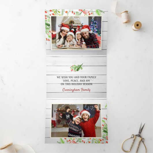 Rustieke houten waterverf gebladerte foto vakantie drieluik wenskaart (Binnen)