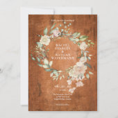 Rustieke Houten Waterverf Groene Bloemige Bruiloft Kaart (Voorkant)