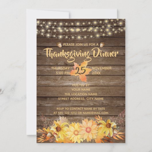 Rustieke Houten Waterverf Herfst Bloemen Thanksgiv Kaart (Voorkant)