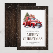 Rustieke houten waterverf rode vrachtwagen kerstbo feestdagenkaart (Voorkant / Achterkant)