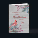 Rustieke houten Waterverf Son Vrolijk kerstfeest Kaart<br><div class="desc">Vrolijk kerstfeest voor zoon kaart met winter waterverf gebladerte,  kardinaal,  rustiek houtpatroon en doordachte vers.</div>