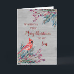 Rustieke houten Waterverf Son Vrolijk kerstfeest Kaart<br><div class="desc">Vrolijk kerstfeest voor zoon kaart met winter waterverf gebladerte,  kardinaal,  rustiek houtpatroon en doordachte vers.</div>