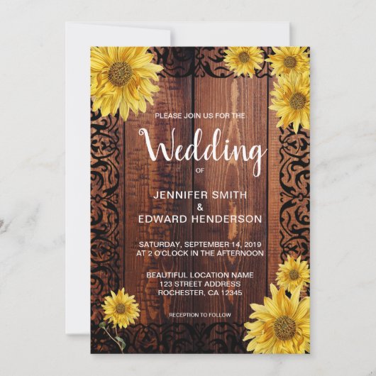 Rustieke houten waterverf zonnebloemen vintage bru kaart (Voorkant)