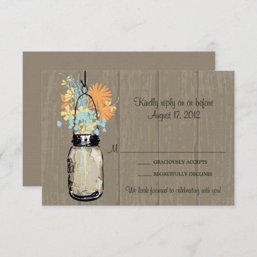 Rustieke houten weckpot gevuld met wilde bloemen R RSVP Kaartje (Voorkant / Achterkant)