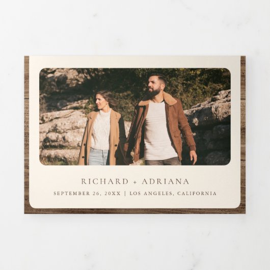 Rustieke houten Westerne kapel alles in één bruilo Drieluik Uitnodiging (Cover)