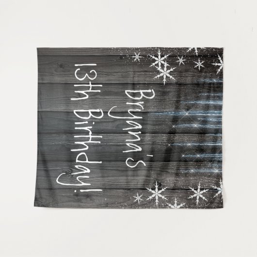 Rustieke houten winter-ijs sneeuwvlokken achtergro wandkleed (Voorkant (horizontaal))