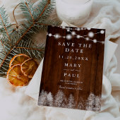 Rustieke houten winter string lampen opslaan van d aankondigingskaart